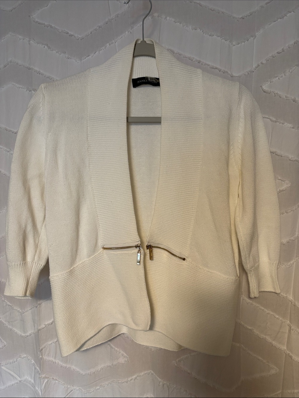 Ivanka Trump Cream Shawl-Collar Zip Sweater Cardigan